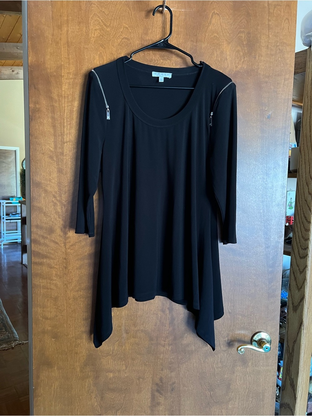 Chaus Black Asymmetric Zip-Shoulder Tunic